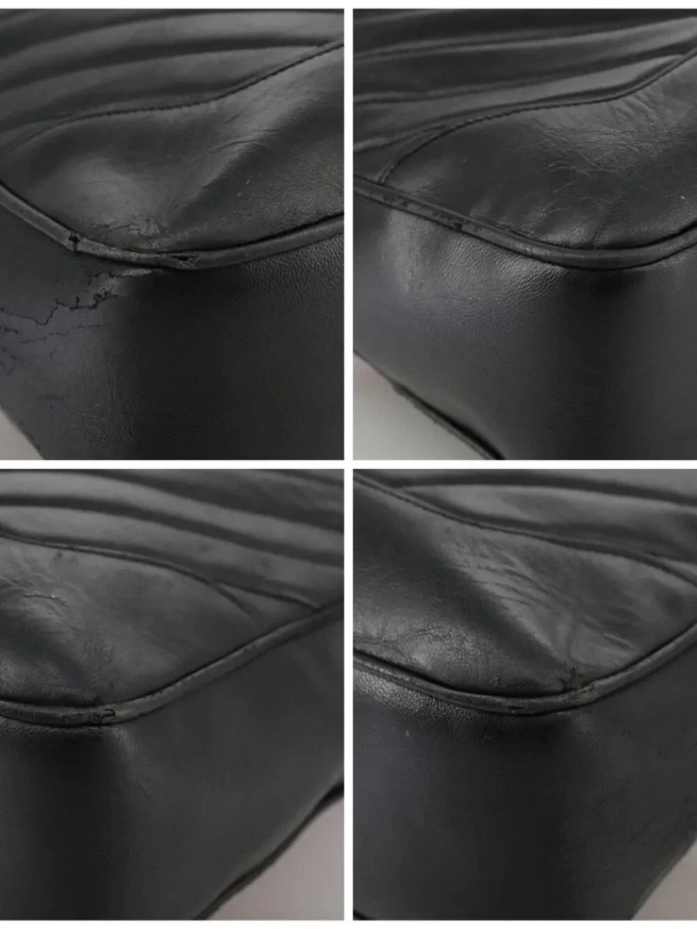 CHANEL V Stitch Hand Bag Leather Black CC Auth bs21163